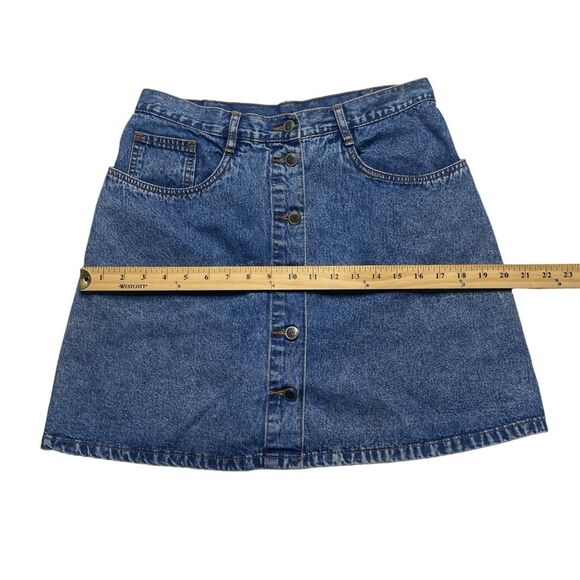 Vintage Bill Blass Button Front Denim Mini Skirt Blue Sz 12 - Picture 8 of 13
